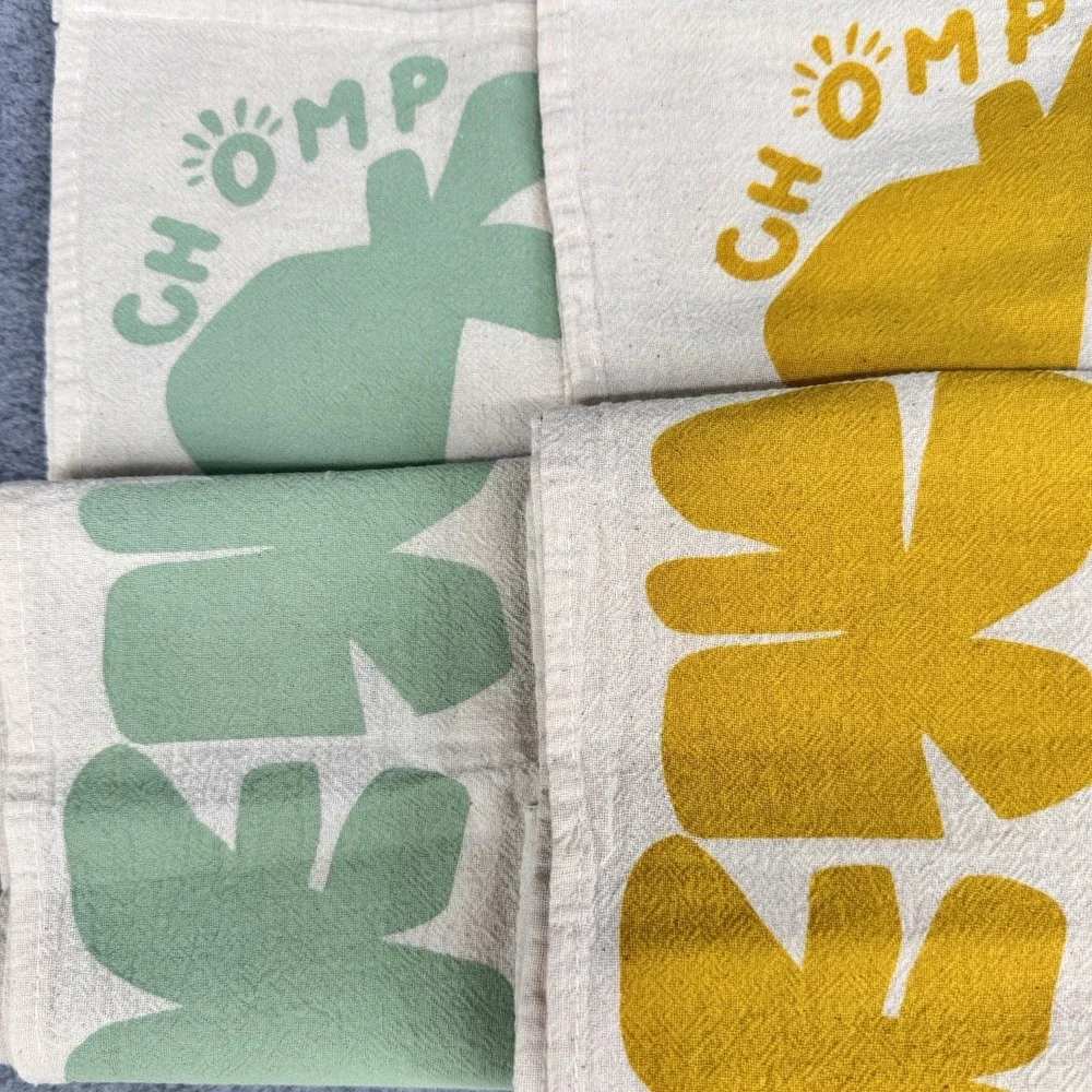 CHOMP Mid Century Modern Floral Kitchen Tea Towels‎ Set 2 Linen Cotton MCM